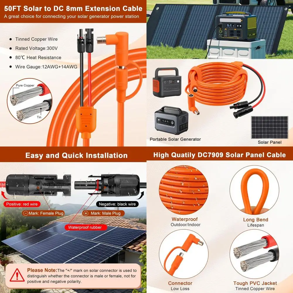 

Удлинительный кабель для зарядки 8 мм, 50T, 12AWG+14AWG с панельным управлением, совместим с портативными зарядными станциями