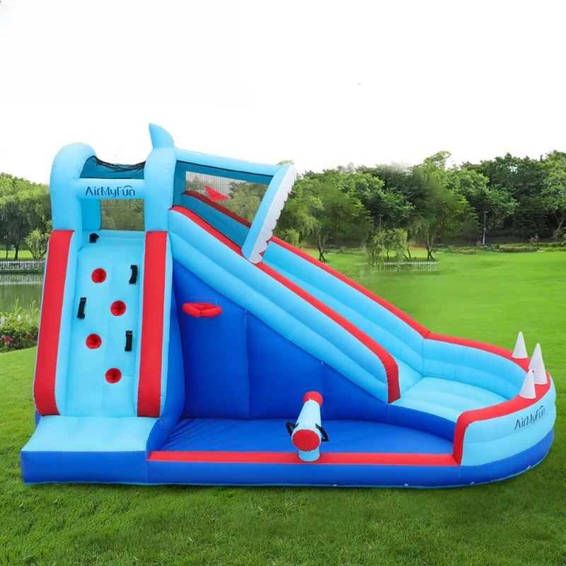 Blue Shark Bouncer Water Slide Jumping Castle Bouncer House Castle for  420D+840D Oxfrd Fabric