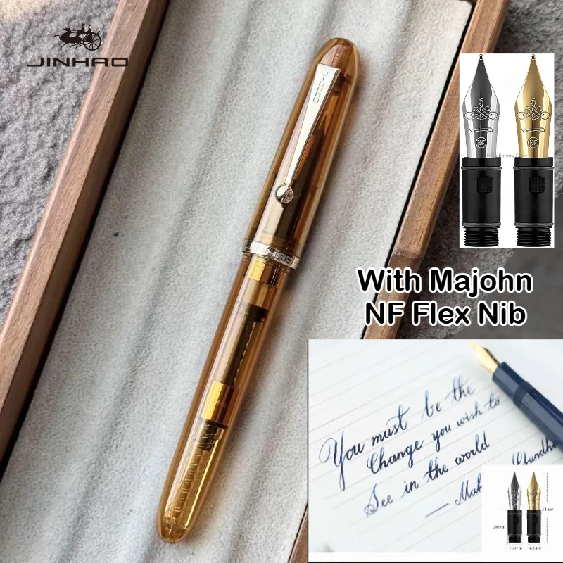JINHAO 9016 Fountain Pen Acrylic Transparent Color With Majohn Gold Silver NF Flex Nib Writing School Office Supplies Stationery