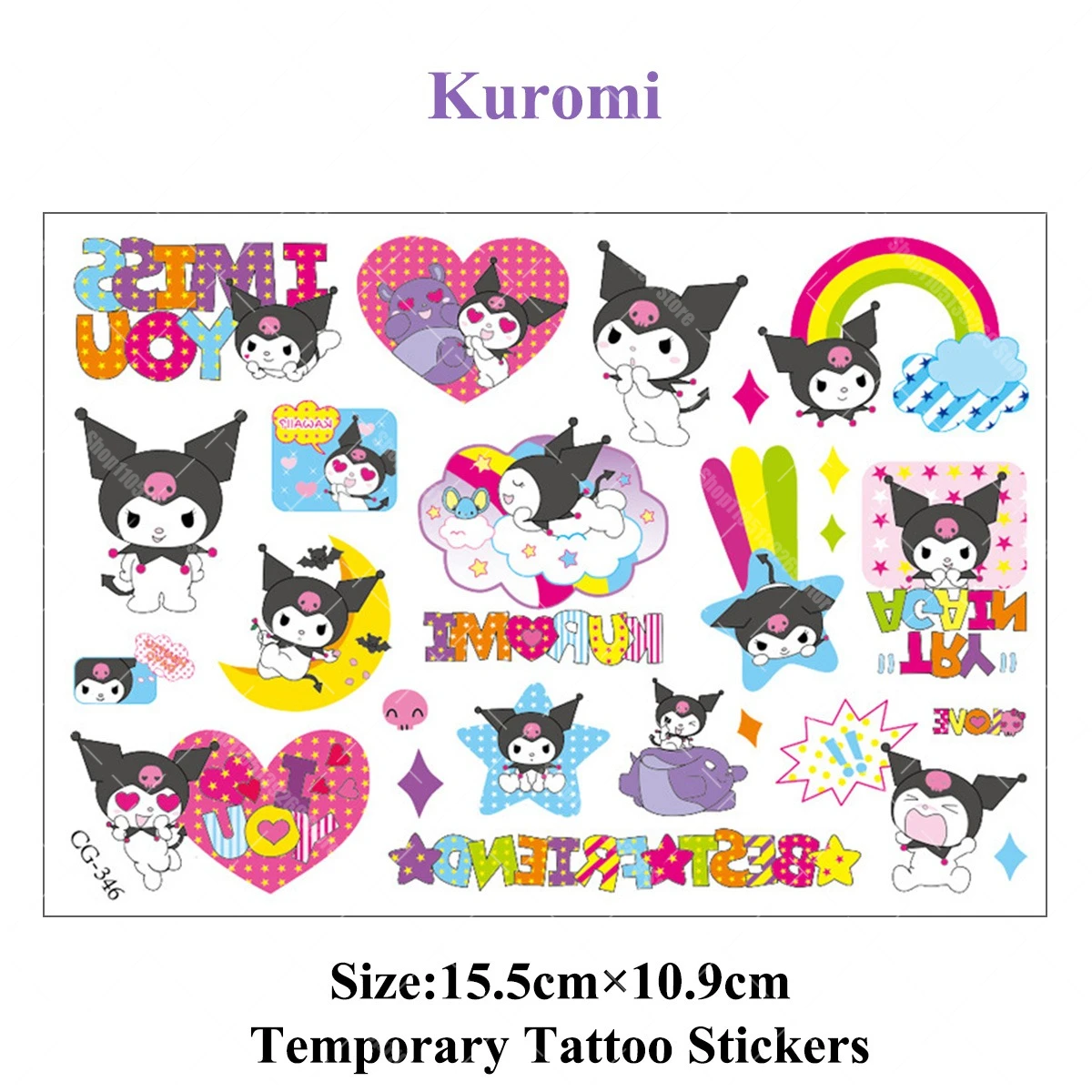 

6 шт. Kuromi водостойкая временная татуировка наклейка моя мелодия Hello Kitty устойчивая к поту мультфильм милая боди-арт украшение