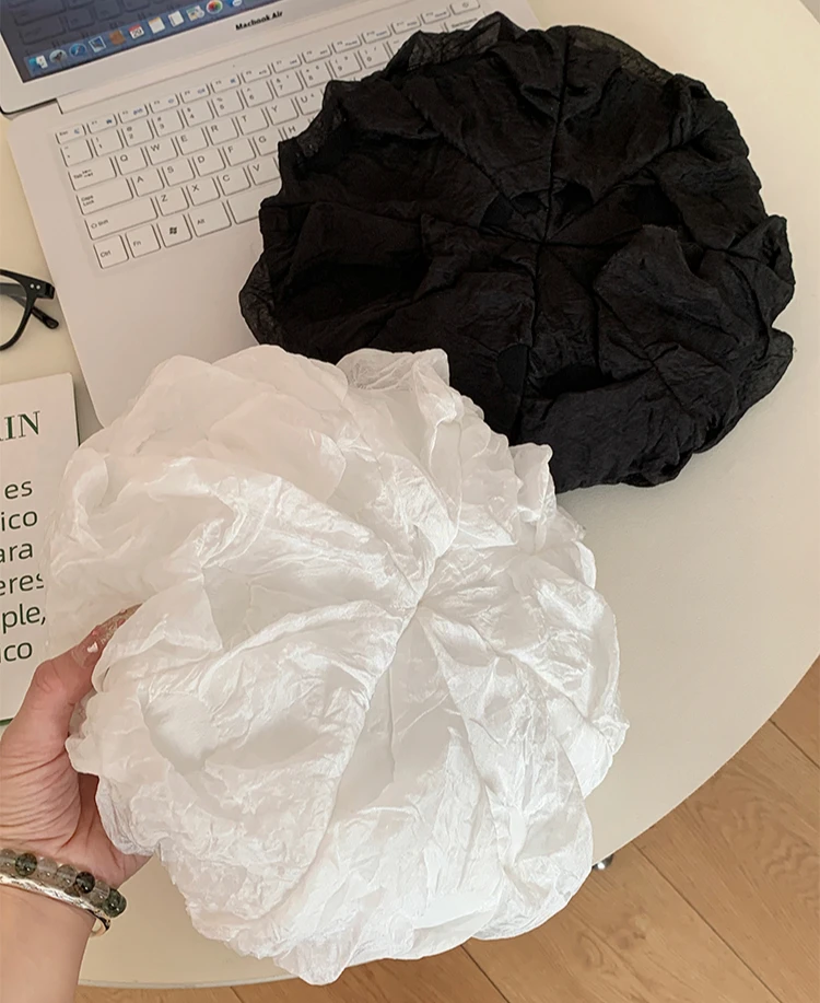 Niche Design White Puff Beret Women's Spring and Summer Face Small Cloud Hat Big Head Circumference Versatile Painter Hat