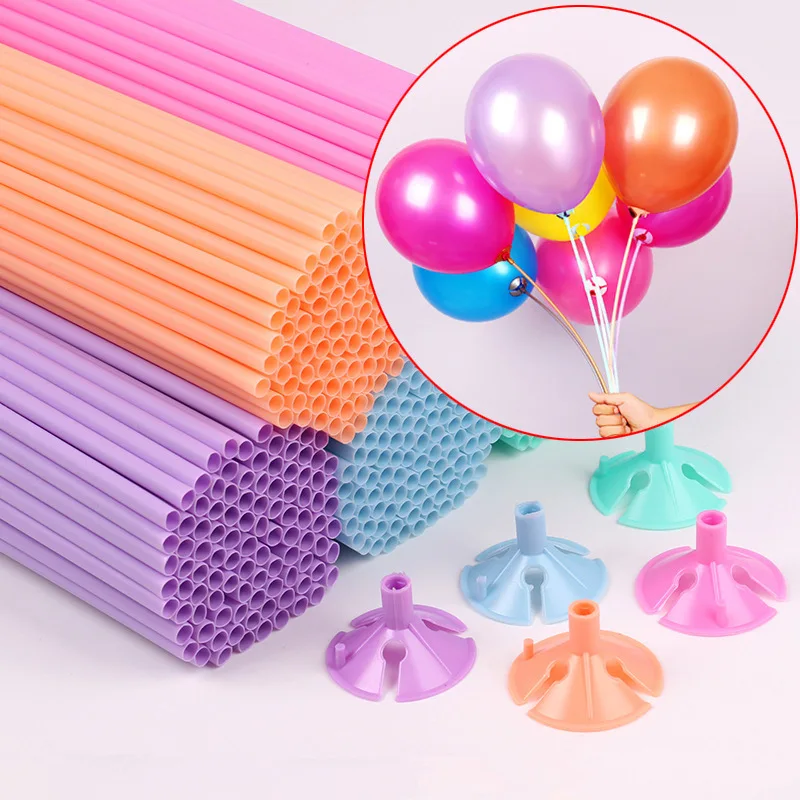 10/20/30pcs 42cm Latex Balloon Stick With Cup White/Macaron Color Holder Wedding Birthday Party Inflatable Balls Home Decoration