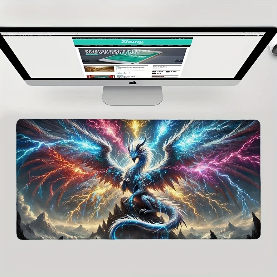 Electric Phoenix Dragon Large Gaming Mouse Pad Non-Slip Rubber Base Fantasy Desk Mat for PC Gamer