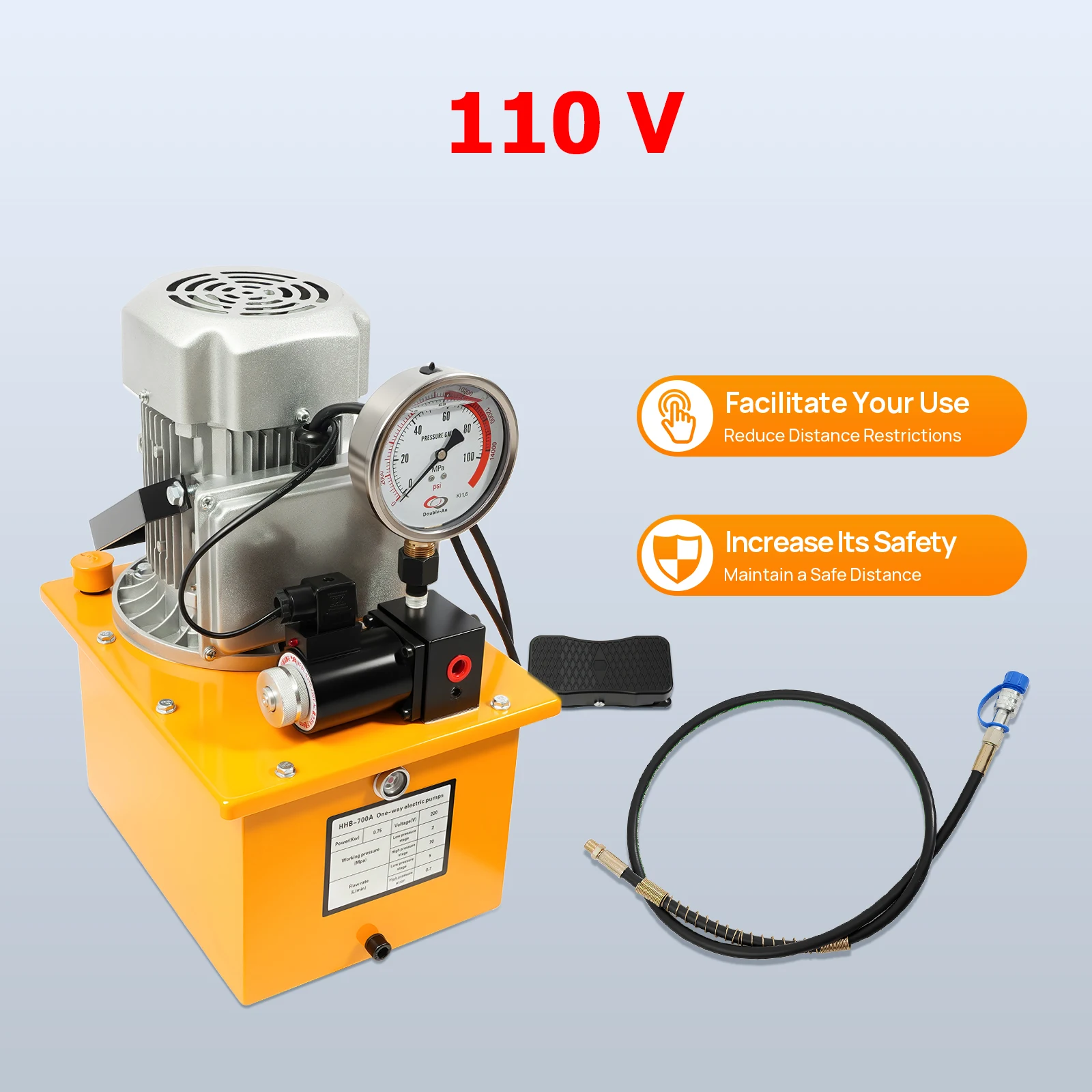 

Электрический гидравлический насос мощностью 750 Вт, 2-70 МПа, 10000 фунтов на квадратный дюйм, одностороннее действия с клапаном, насосом давления масла, резервуар 7 л с педалью 110 В