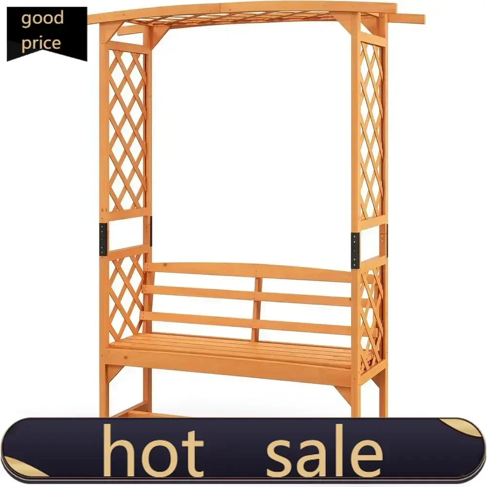 Activity price PopularPopularWooden Garden Arch Trellis with Bench, 63 Wide x 79 High, Outdoor 2-Person Seat, Arbor Pergola for
