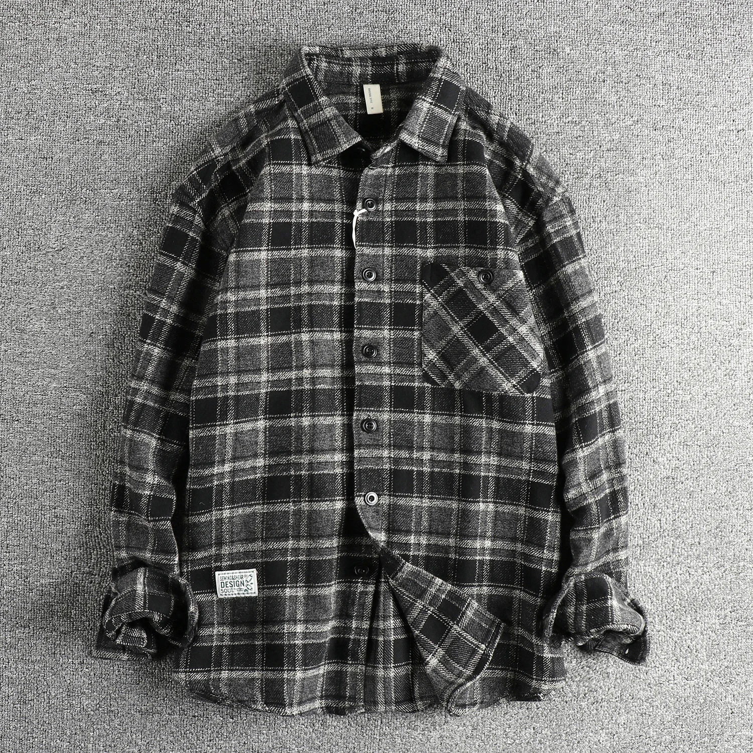 100% Cotton Heavy Retro Woolen Plaid Shirt Men's Spring and Autumn American Casual Long Sleeve Shirt