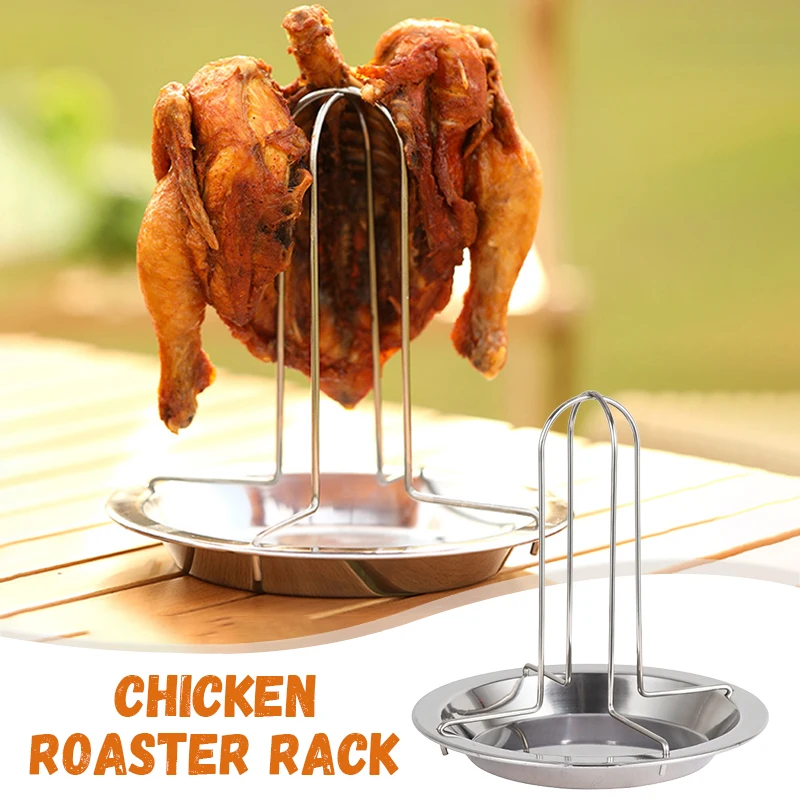 

New Chicken Roaster Rack Stainless Steel Roasting Grill Stand Kitchen Outdoor BBQ Tools Grilled Chicken Plate Grilling Tools
