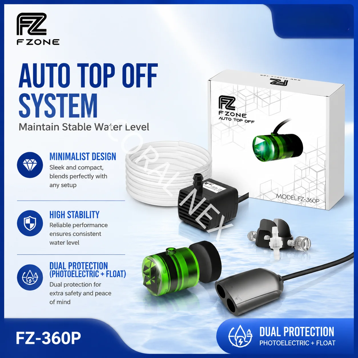 FZONE Smart ATO System Auto Top Off Water Filler Refiller Level Controller with Pump for Aquarium Both Reef and Fresh Tanks