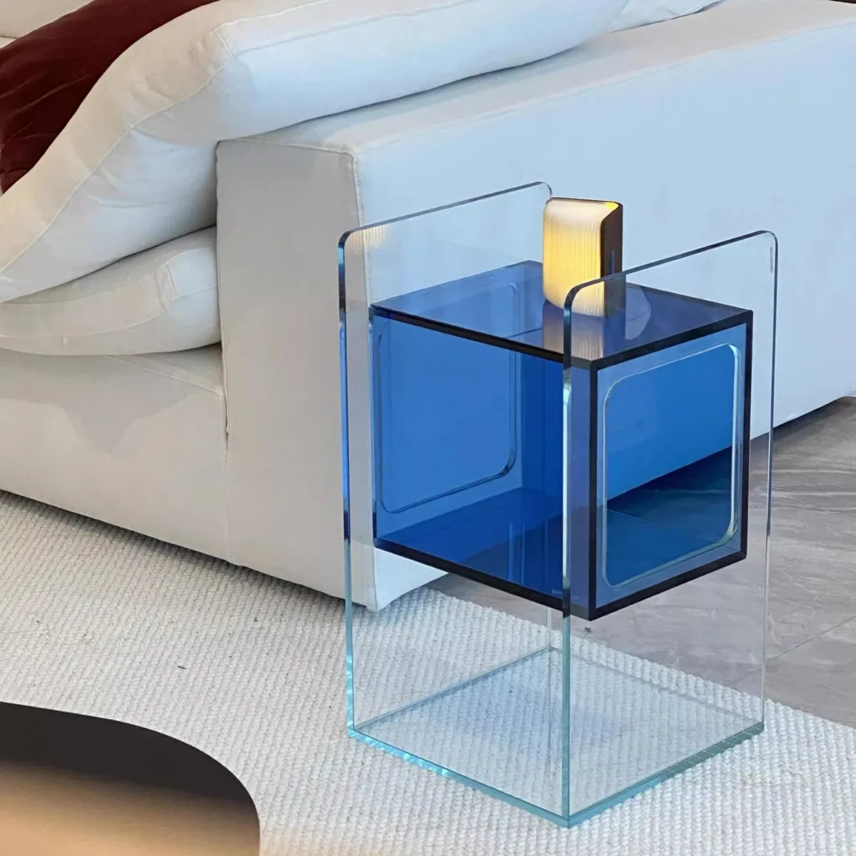 Italian creative sofa acrylic transparent edge a few personalized Nordic ins wind corner a few advanced storage cabinets