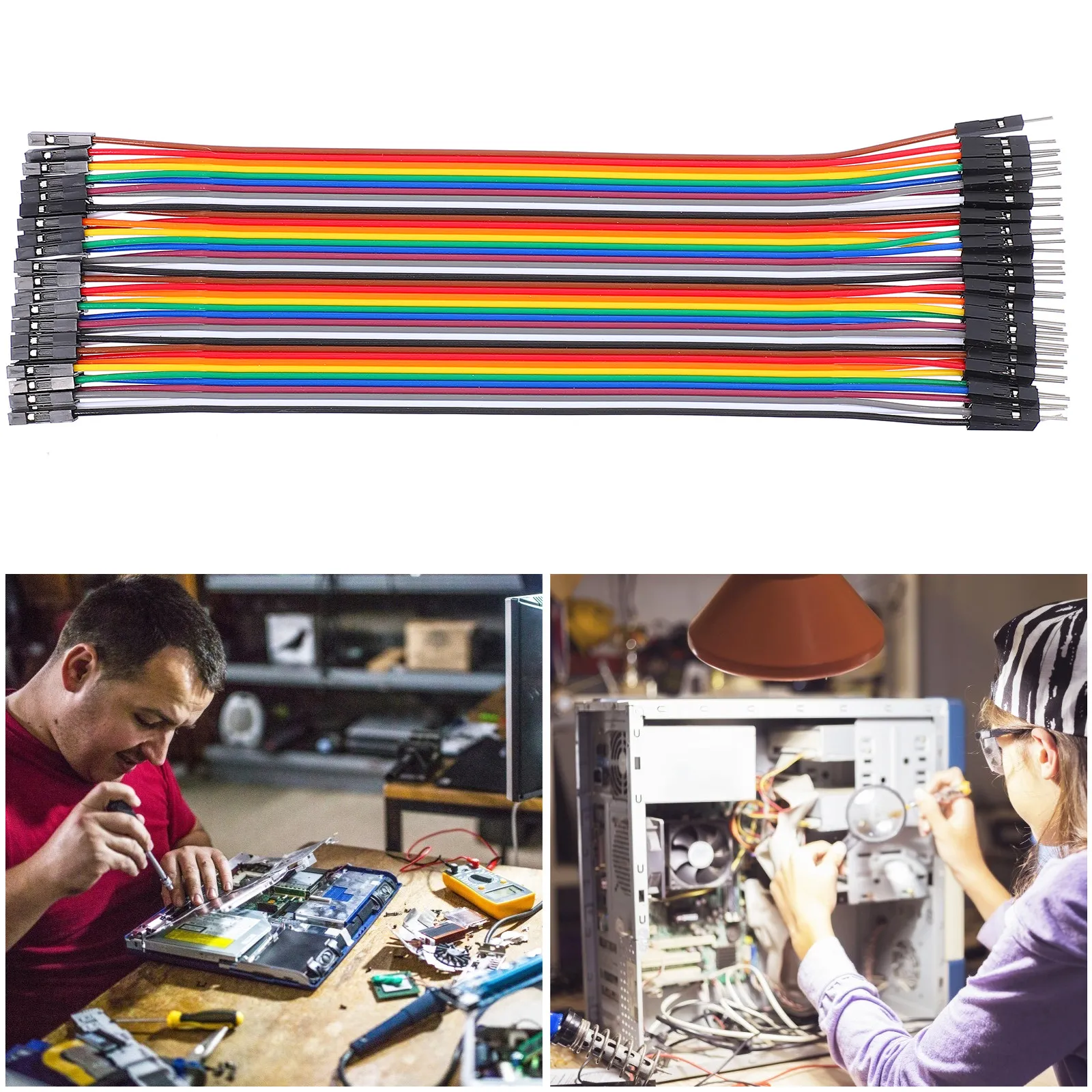 

Набор высококачественных 40-контактных предварительно сформированных соединительных проводов (жгутов) для макетных плат (female-female) для беспаечного прототипирования схем