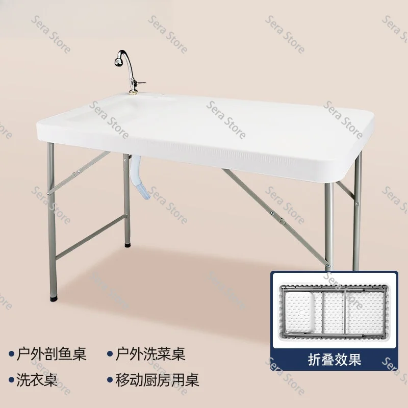 Portable Outdoor Plastic Fish Cleaning Table Folding Camping Sink Station Fishing Fillet Cutting Workbench with Drain Hose Knife