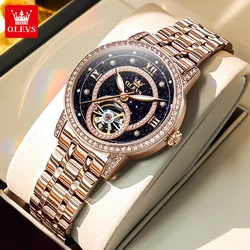 OLEVS 7036 Hollow Women's Watch Fully Automatic Mechanical Watch Luxury Diamond Inlaid Starry Sky Elegant Women's Brand Watch
