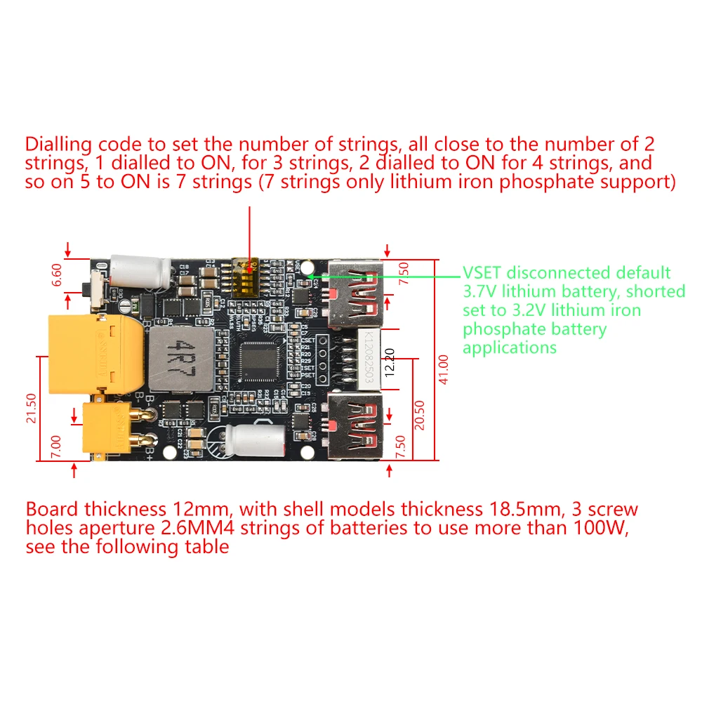100W 2-6S Lithium Battery Charger Board Fast Charging Mobile Power Bank Module Support PD/QC Protocol DIY Power Bank Kit
