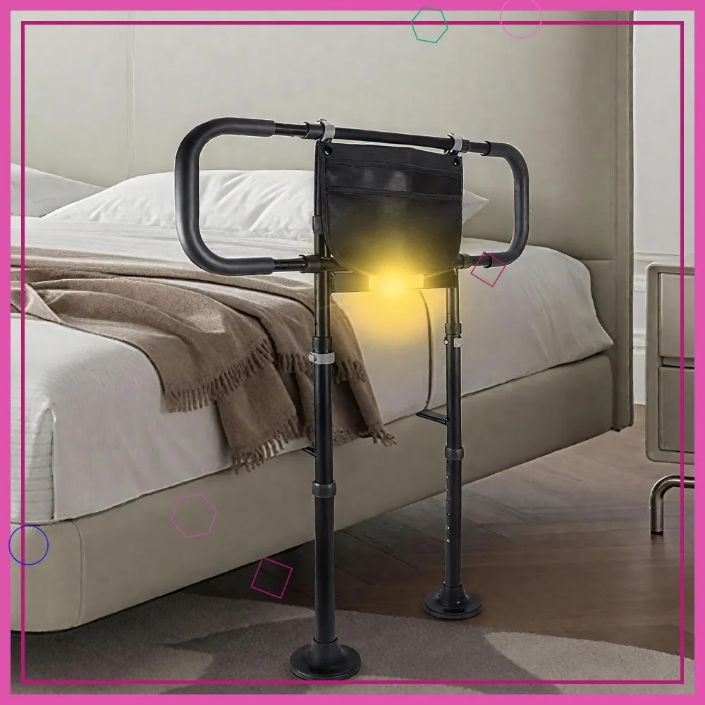 قضبان أمان للسرير قابلة للتعديل مع ضوء مستشعر وحقيبة تخزين، تدعم ما يصل إلى 400 رطل للملكة والملك والتوأم والأسرة الكاملة #1