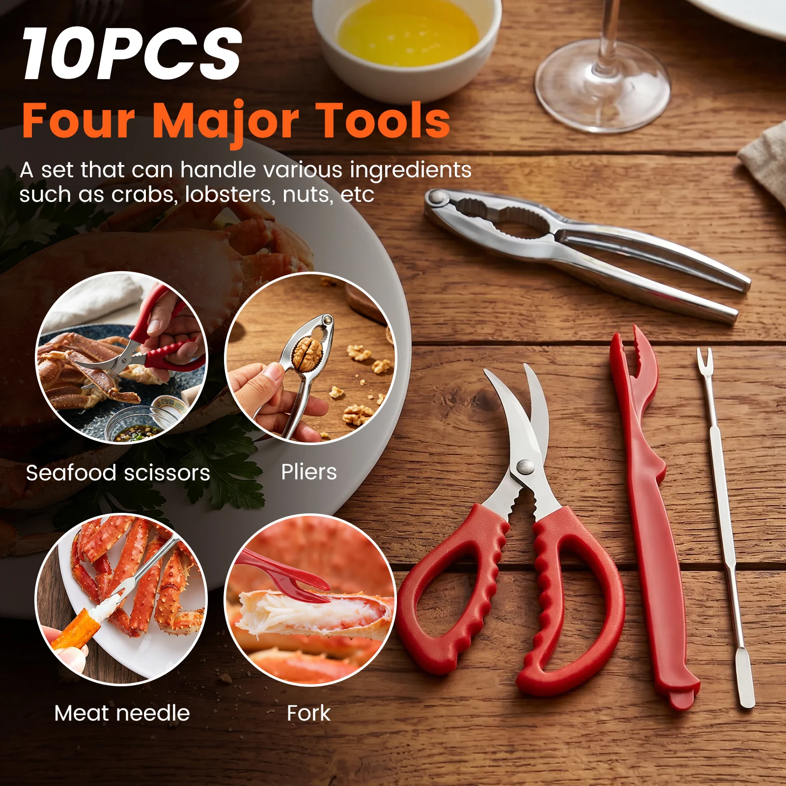 7/10 Pcs Crab Cracker and Tool Set Multi-functional Crab Leg Nuts Cracker and Tool Ergonomic Grips Seafood Boil Party Supplies