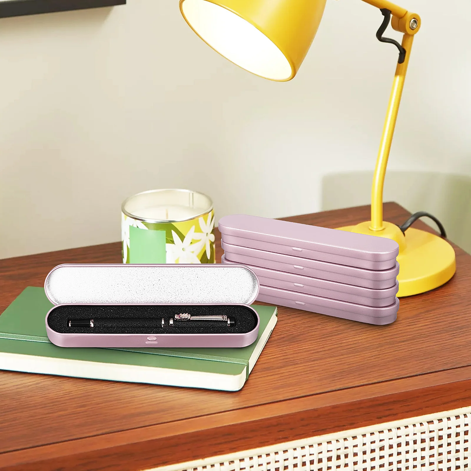 

4Pcs Hard Metal Pencil Boxes Stylish Pen Cases with Sponge Lining Compact Design for Ballpoint Pens Pen Gift Boxes
