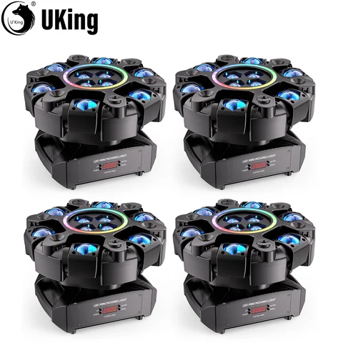 U'King 4Pcs 150W 6-Arm Moving Head DJ Light With Ring RGBW Beam Strobe Party Light DMX Stage Light For Home Wedding Live KTV Bar