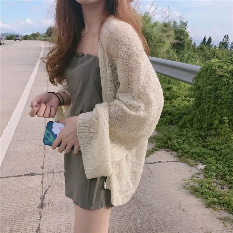 Women\'s Beach Style Loose Sunscreen Cardigan Summer Sexy Knitting Solid Color All-Match Cardigan Korean Version