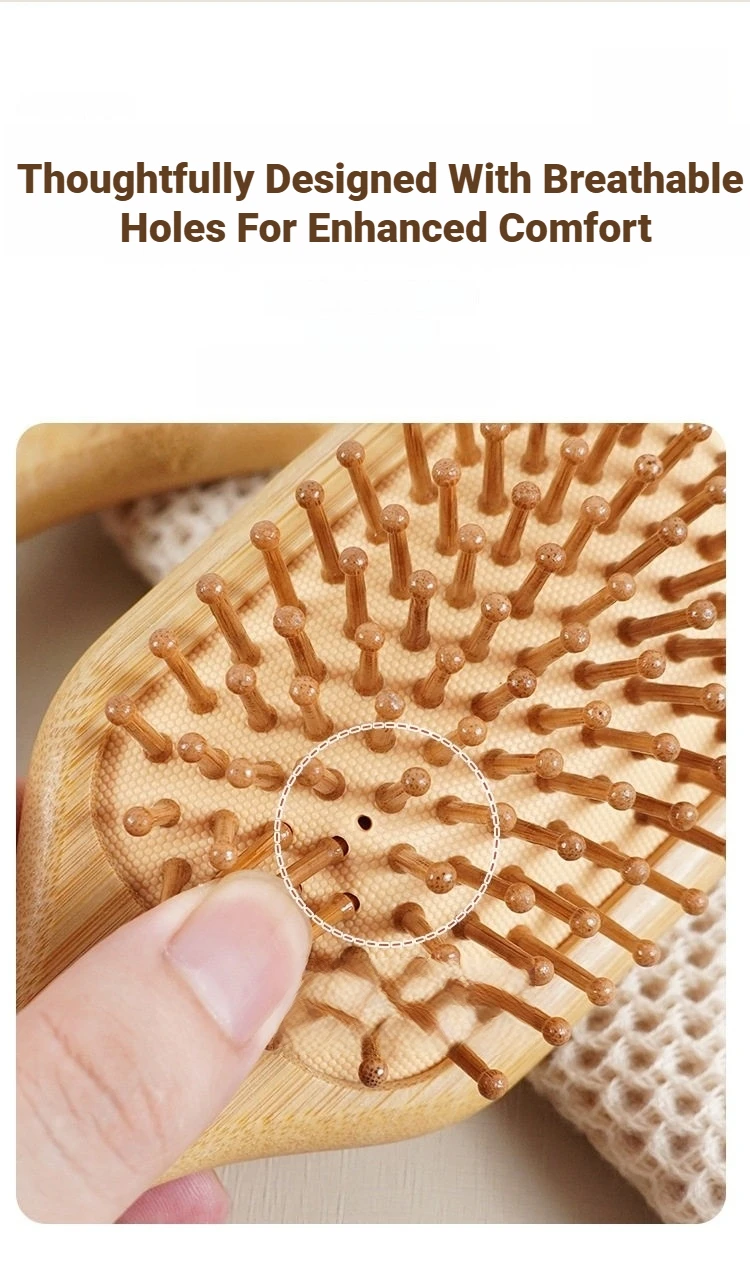 1 Stück professionelle Haarbürste aus Bambusholz mit Kissen, Paddle-Haarkamm, zur gesunden Kopfhautmassage, Haarpflege, zur Vorbeugung von Haarausfall – Detail 5