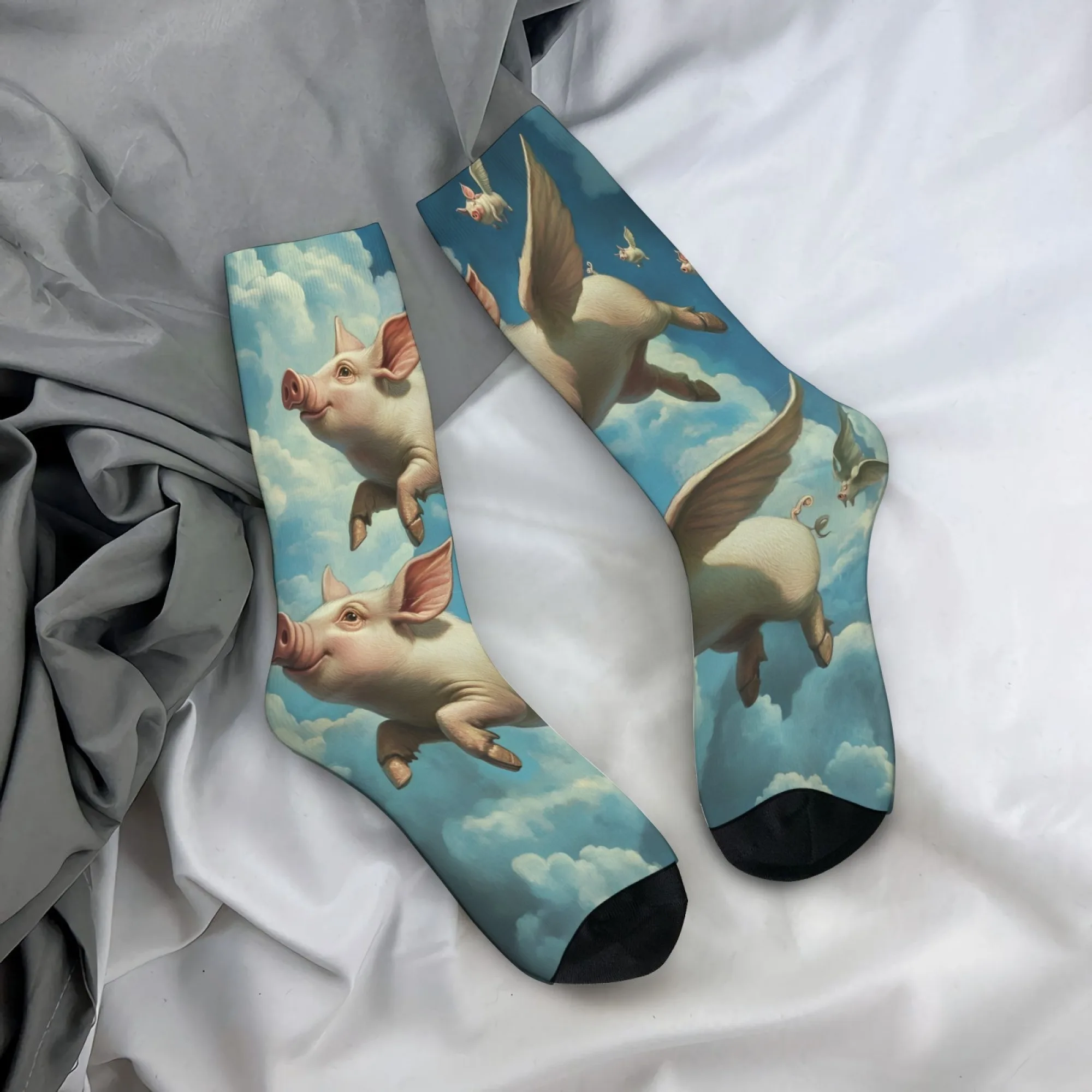 Neuartige Herrensocken mit Cartoon-Fliegendes-Schwein-Motiv, bequem, atmungsaktiv, rutschfest, Freizeitsocken, lustige Geschenke für Straßenparty-Events