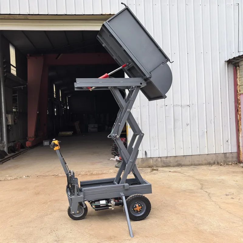Customized  Automatic Dumping Garden Leaf Waste Cart Hydraulic Scissor Lifting Tilting Pallet Trucks