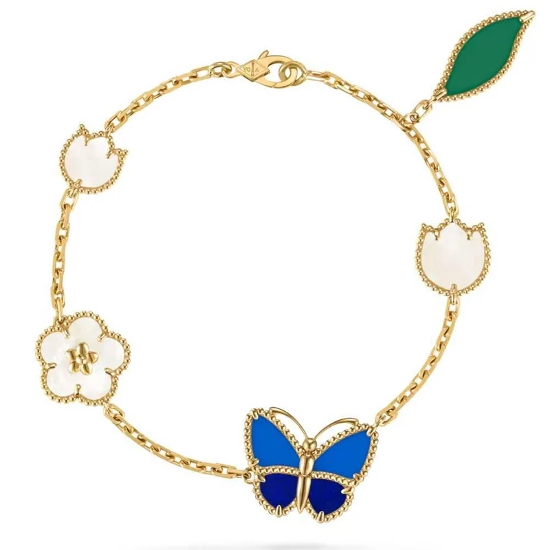 

Foydjew Retro Exquisite Butterfly Flower Design Gold Color Bracelets Inlaid with Seashell Premium Hand Accessory For Women