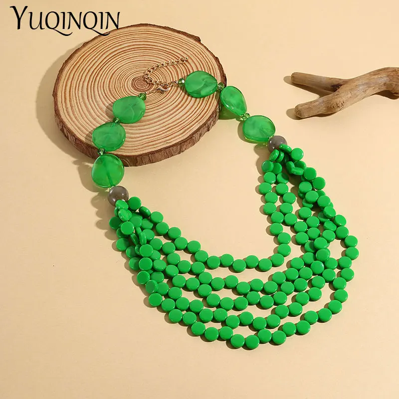 New Trendy Simple Bohemian Bib Necklaces for Women Multi Layered Colorful Beads Chain Pendant Necklace Aesthetic Fashion Jewelry