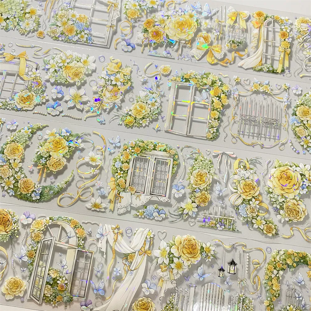 

Washi pet tape journal g55 sunset dusk day and evening yellow flower window beautiful ancient Chinese scrapbooking planner stick
