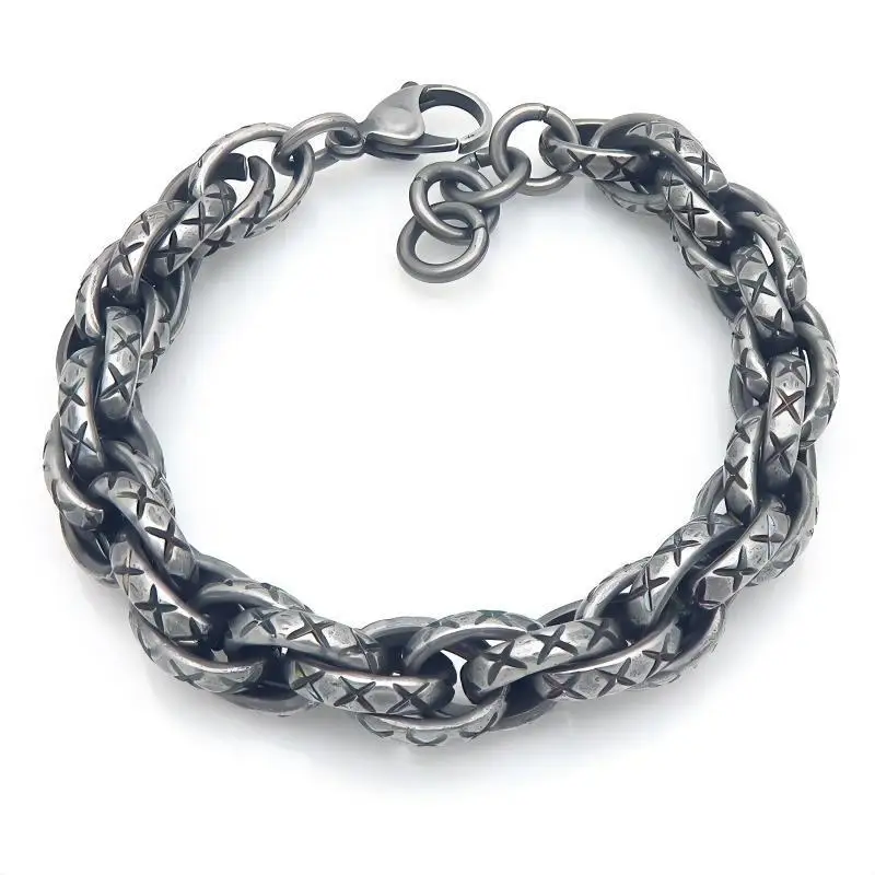 Gothic Thick-Pattern Stainless Steel Rope Twisted Chain Bracelet - Hip-Hop Style Men's Accessory, 11mm x 9 inch