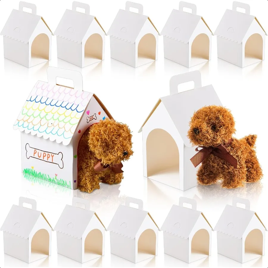 24 pezzi Scatole per bomboniere per cani Scatole regalo per dolcetti a forma di casa per cani con fori Festa per il ritorno a scuola pieghevole con manico per cucciolo
