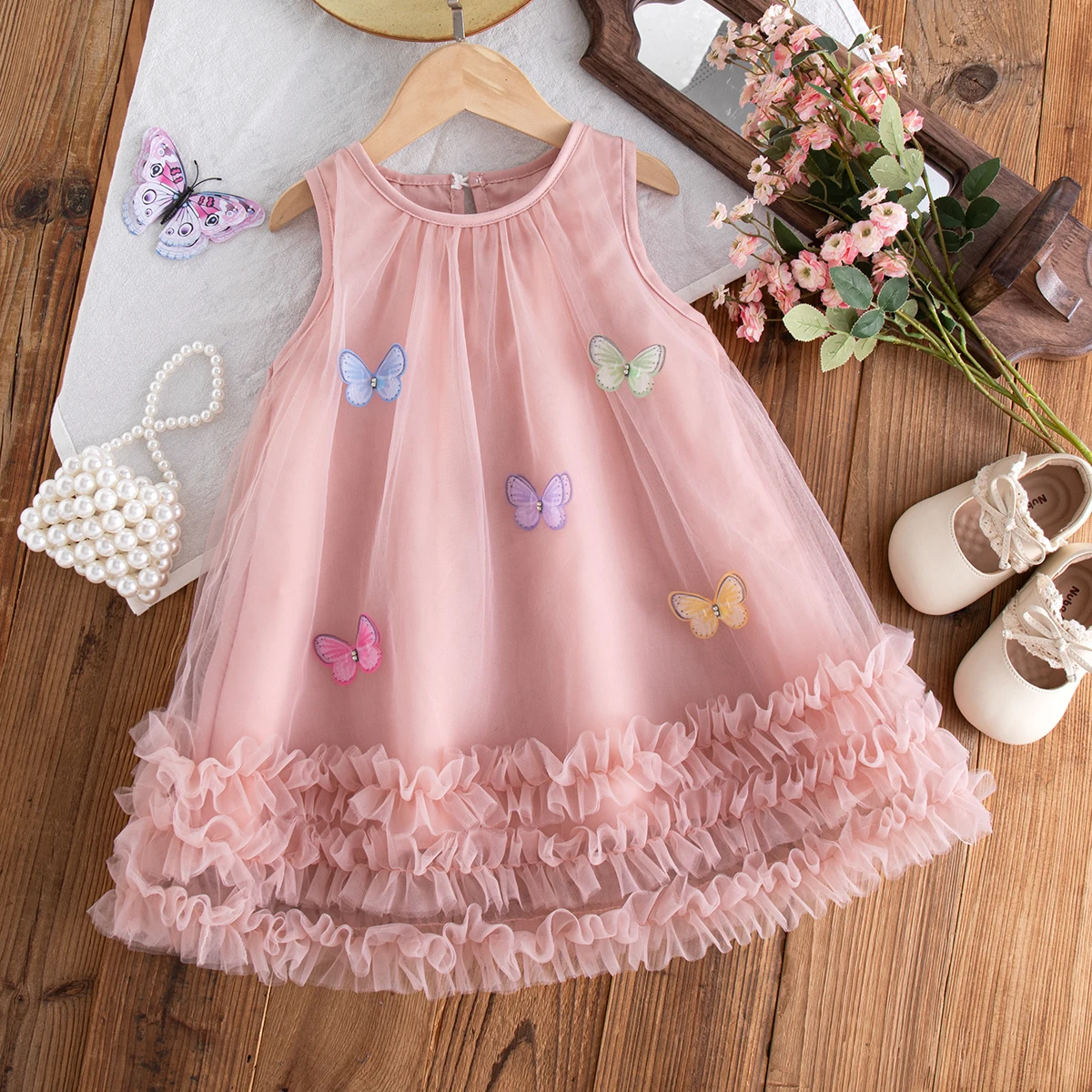 Sommer Neues Baby-Mädchen-Kleid Süßes Schmetterling-Netz-Prinzessinnenkleid Mädchen Geburtstagsparty-Kleid Kinderkleidung 9 Monate - 4 Jahre