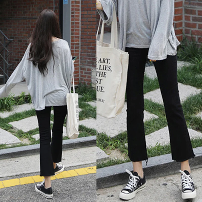 

Black Bell Bottom Jeans Women's Denim Summer High Waist Slimming Tall Straight Loose Drapey Wide Leg Micro Flared Nine Points