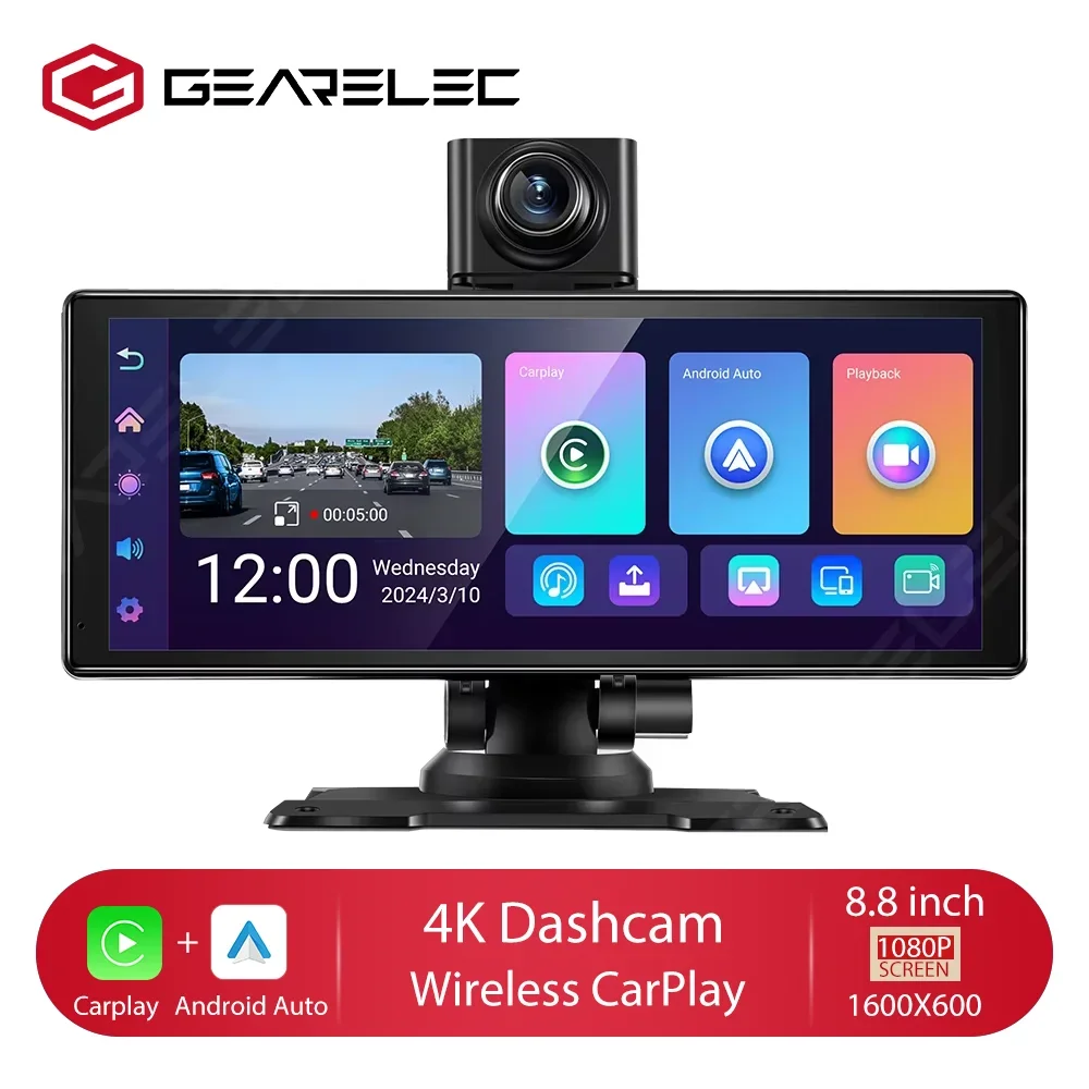 

8.8 inch Car Stereo Radio Wireless CarPlay Android Auto with 4K Dashcam 1080p Backup Camera Bluetooth AUX FM Transmitter