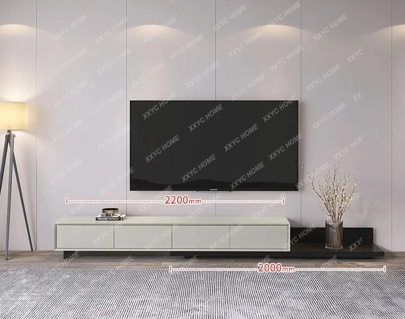 minimalist paint coffee table TV cabinet Nordic modern simple living room solid wood light luxury