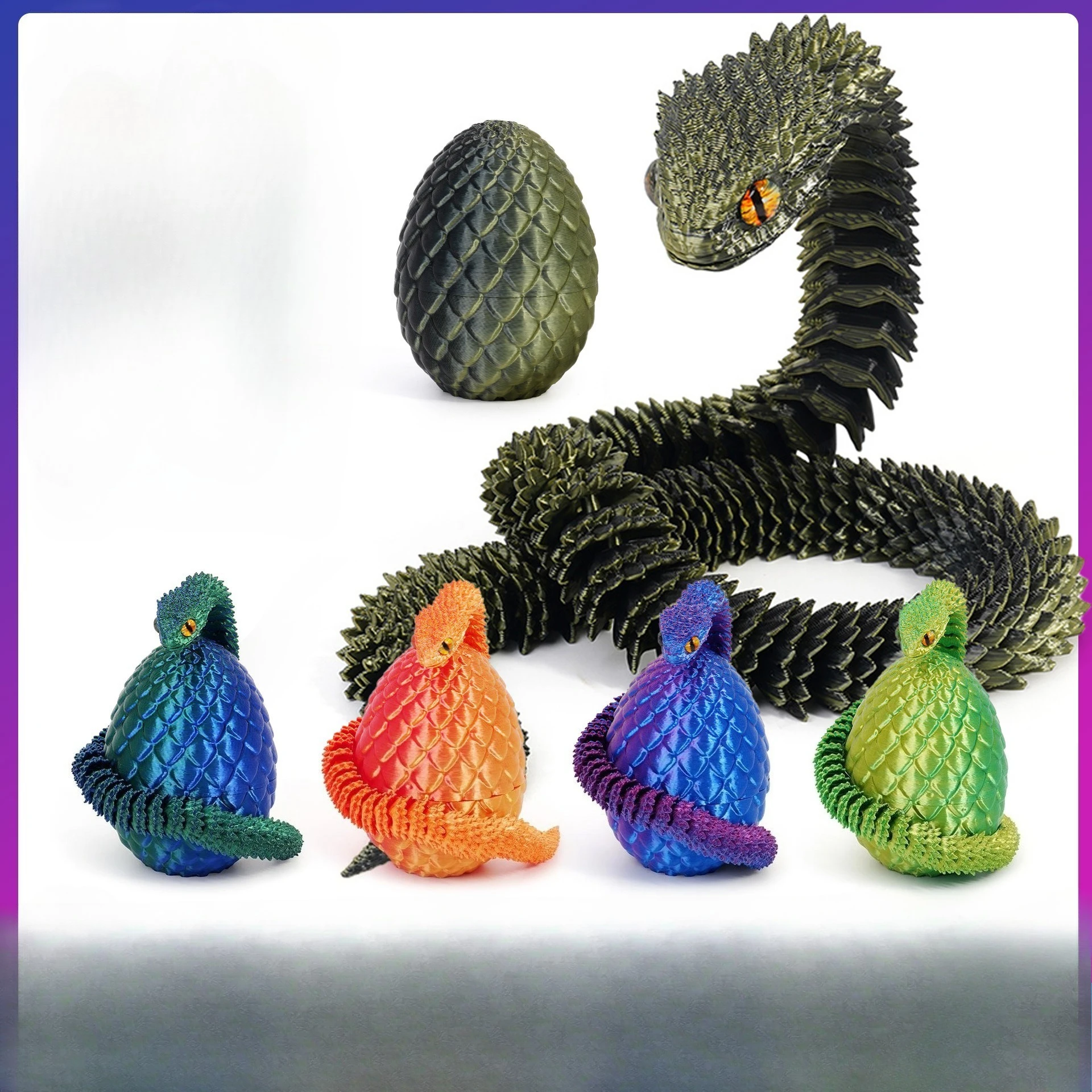 3D Printed Viper Snake Model with Dragon Egg Set 30cm Multi Joint Easter Gift for Kids Animal Decor