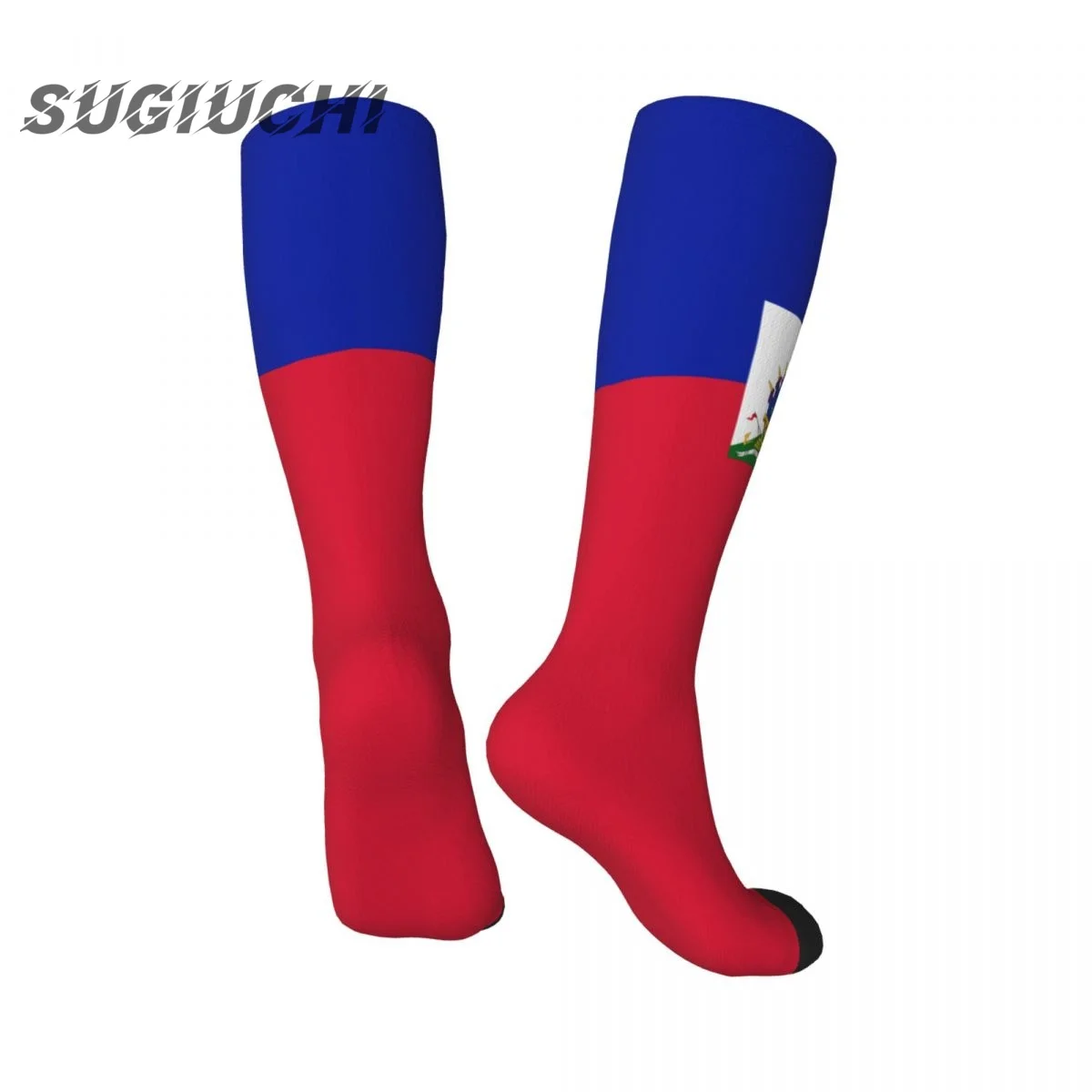 Calcetines de poliéster con estampado 3D de la bandera de Haiti para hombre y mujer, medias informales Kawaii de alta calidad para monopatín