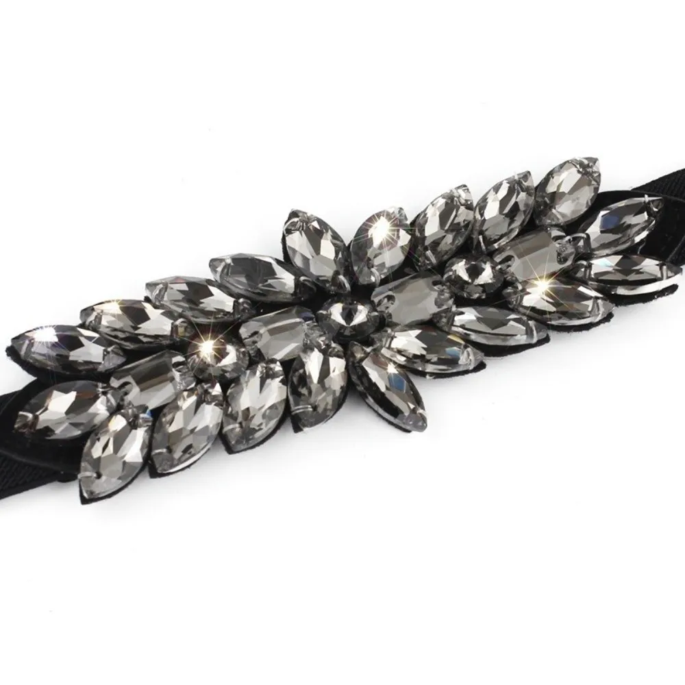 Shiny Crystal Stretch Waist Belt Large-Grain Exaggerated Ornate Style Elastic Waist Belt Sparkly Rhinestone Waist Cincher Women