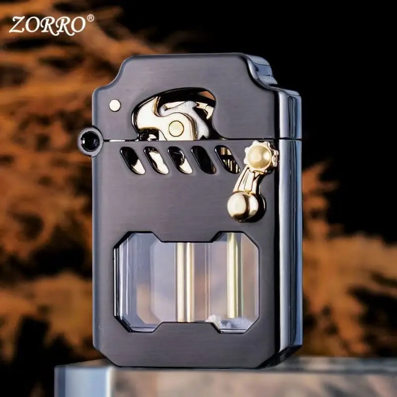 ZORRO Mecha Transparenter Kraftstofftank, mechanischer Auswurf, Kerosinfeuerzeug, Metall, gut aussehendes kreatives High-End-Geschenk