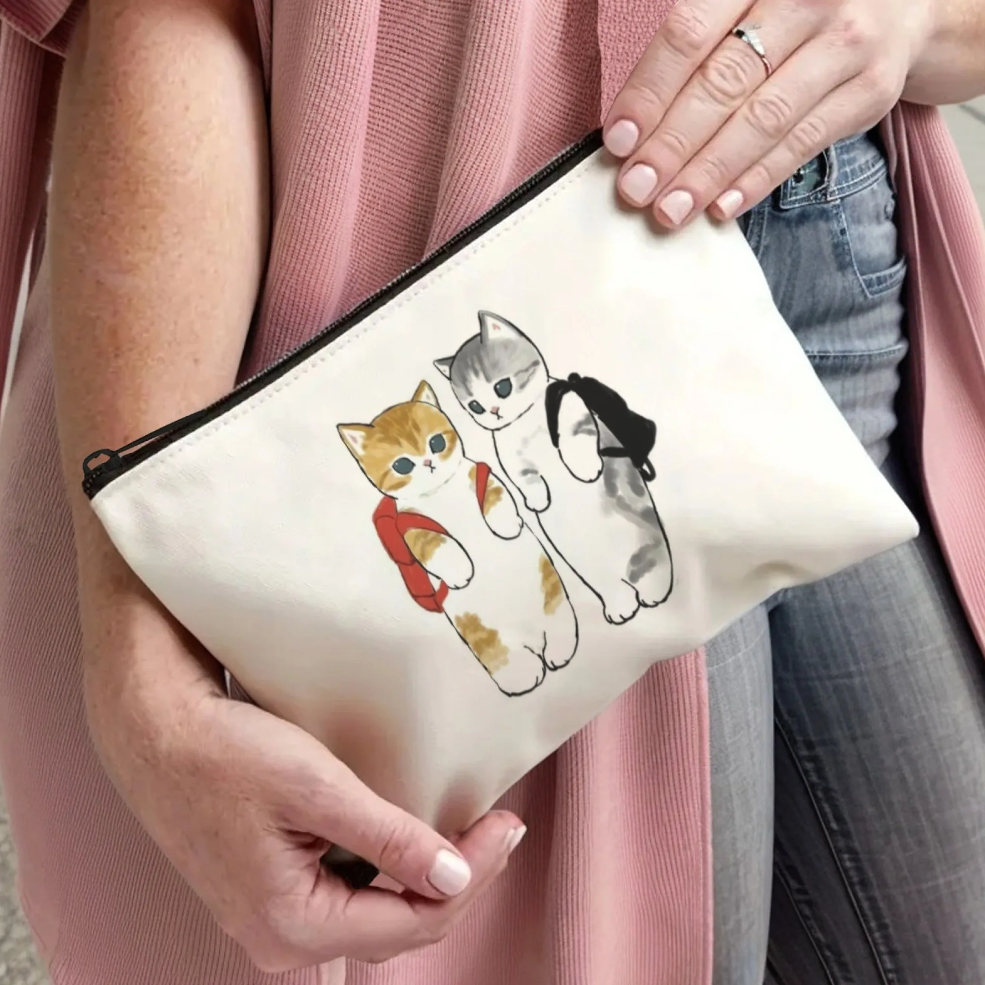 حقيبة مكياج كاواي موفيساند كات مطبوعة خفيفة الوزن ومحفظة للعملات المعدنية وسحاب حقيبة مستحضرات تجميل محمولة للأزياء اليومية #5