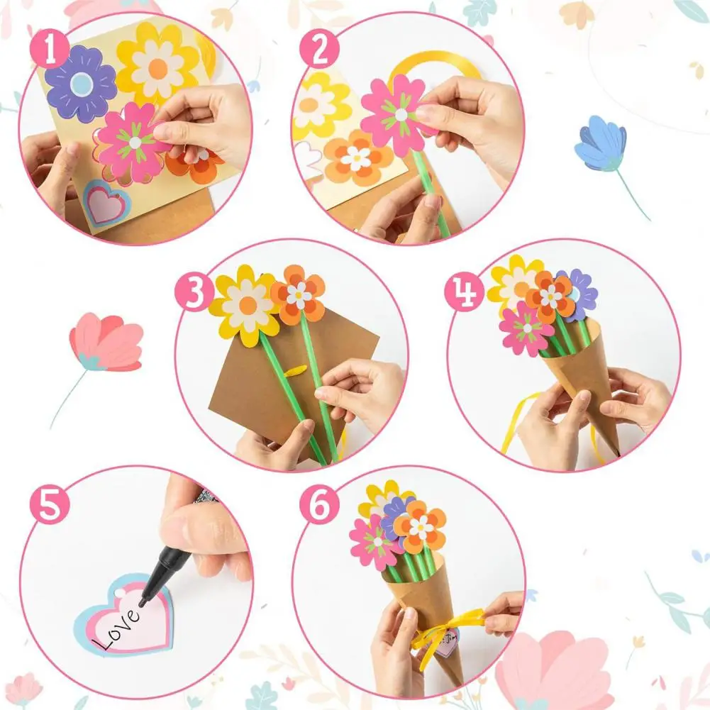 Mother Day Craft Kit Diy Flower Bouquet Craft Kit for Mother's Day Teacher Appreciation Week Set of 24 Kraft Paper for Kids