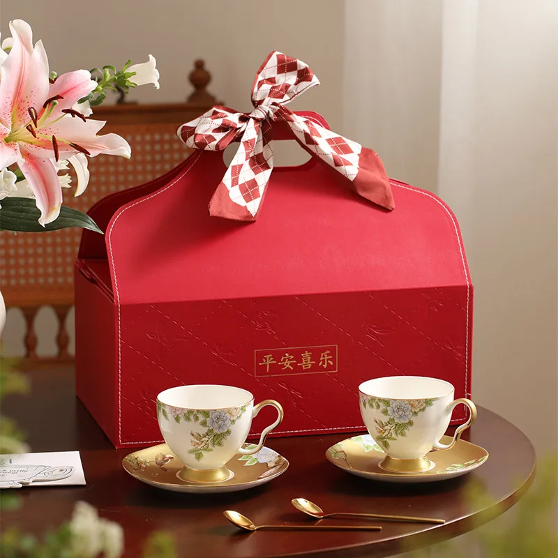 Qin Se Heming Jingdezhen Ceramic Coffee Cup and Saucer Gift Set Customized High-end