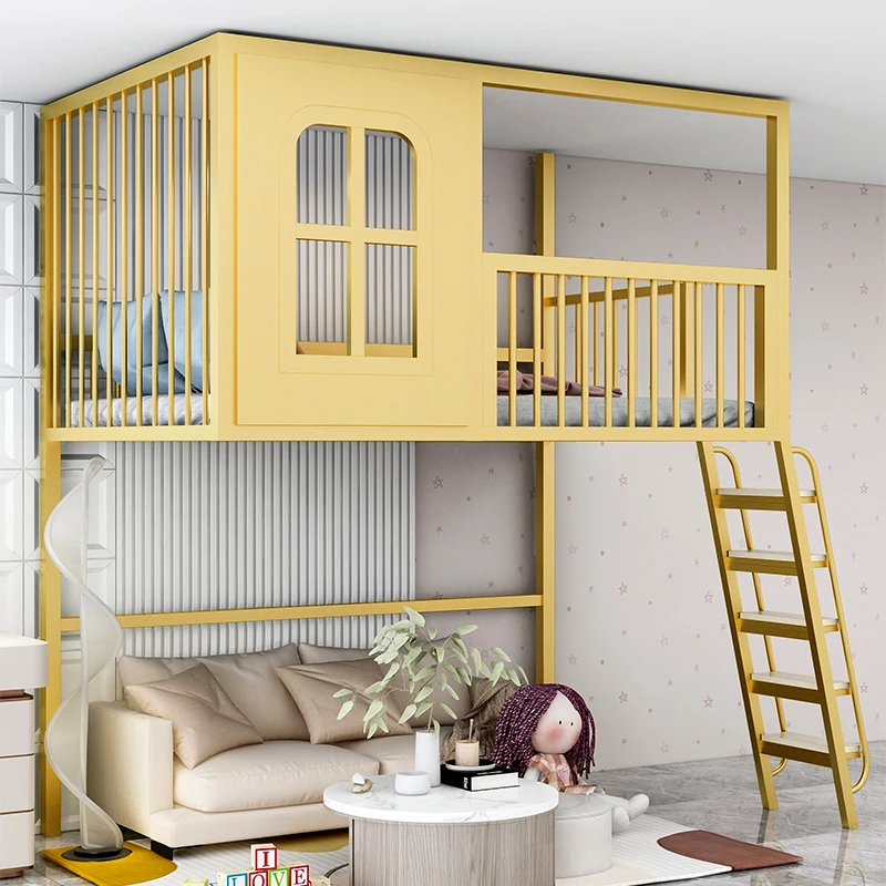 

Loft loft elevated bed sheet upper and lower empty lower desk wrought iron tree house castle children's steel frame