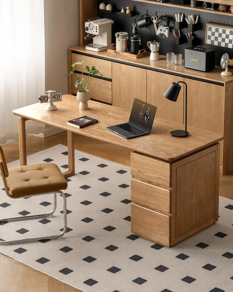 

Solid wood study modern simple ash wood study table with pumping household log style desk