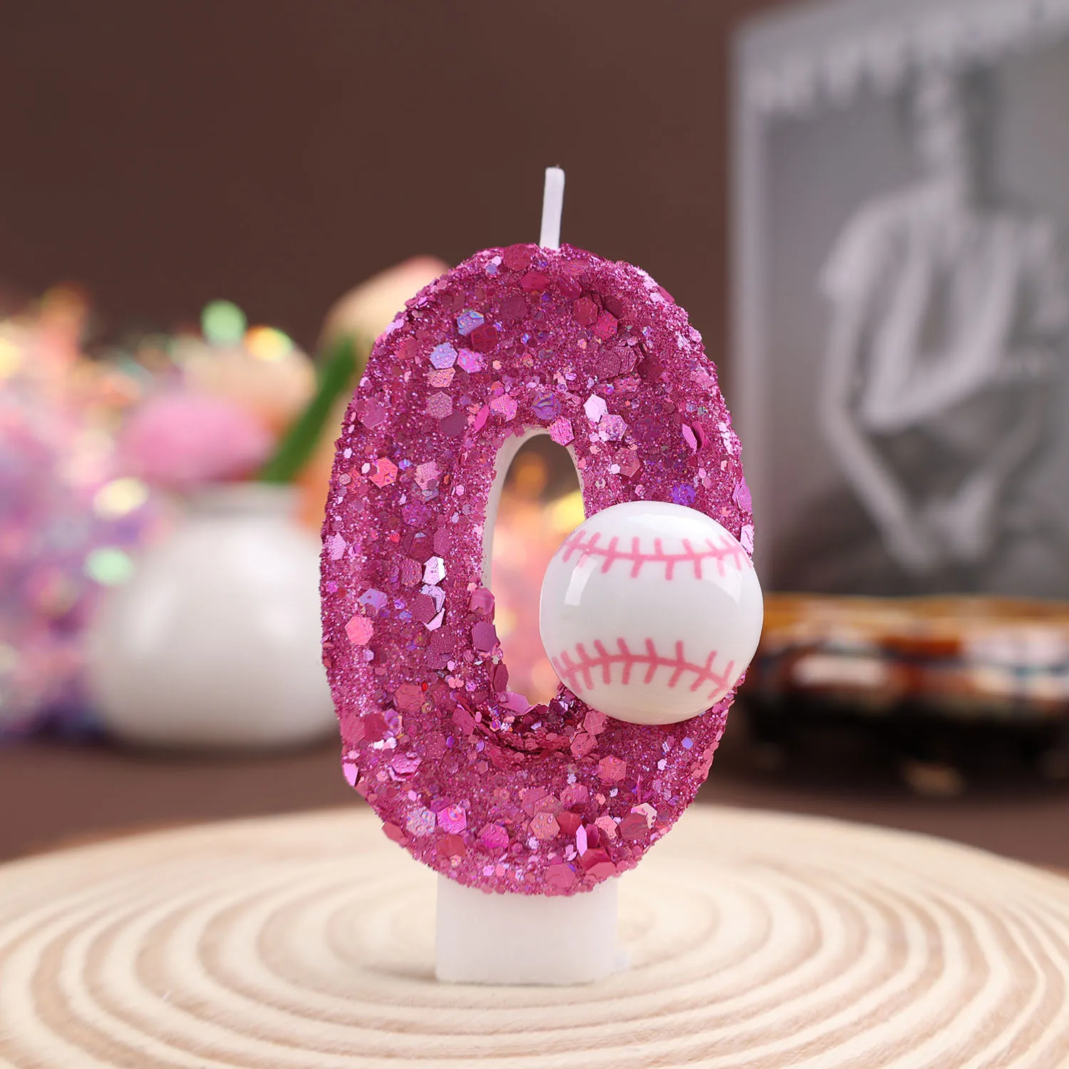Deep rose red number candles, pink thread baseball accessory candles, birthday anniversary candles, party small gifts
