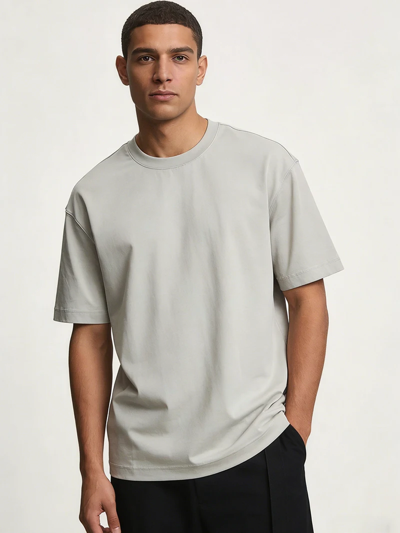 High-End Linen Modal Silk round Neck Short Sleeve T-Shirt Men's Summer Moisture-Wicking Breathable Sweat-Pleasing Casual Fit