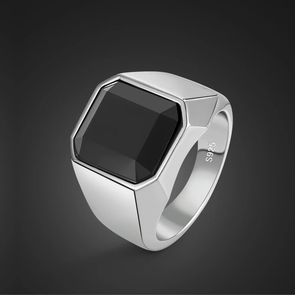 

100% 925 Sterling Silver Men Black Onyx Square Agate Signet Ring Woman Index Finger Ring Sizes 6 to 13 Band Boy Jewelry Gift