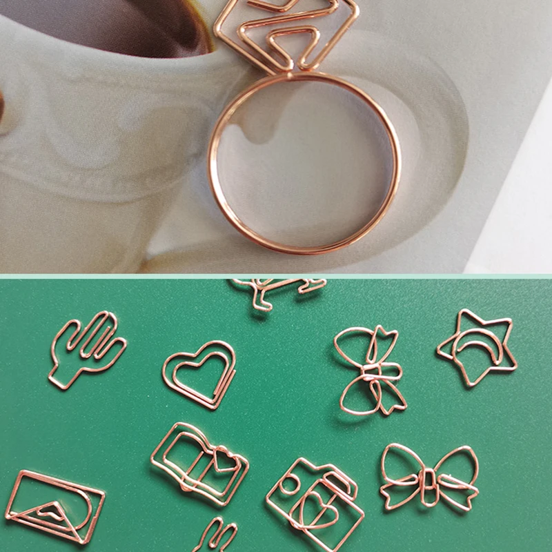 10Pcs/Lot Creative Paperclip Rose Gold Metal Paper Clip Decorative Bookmark Binder Shaped Clips Cute Stationery Office Supplies