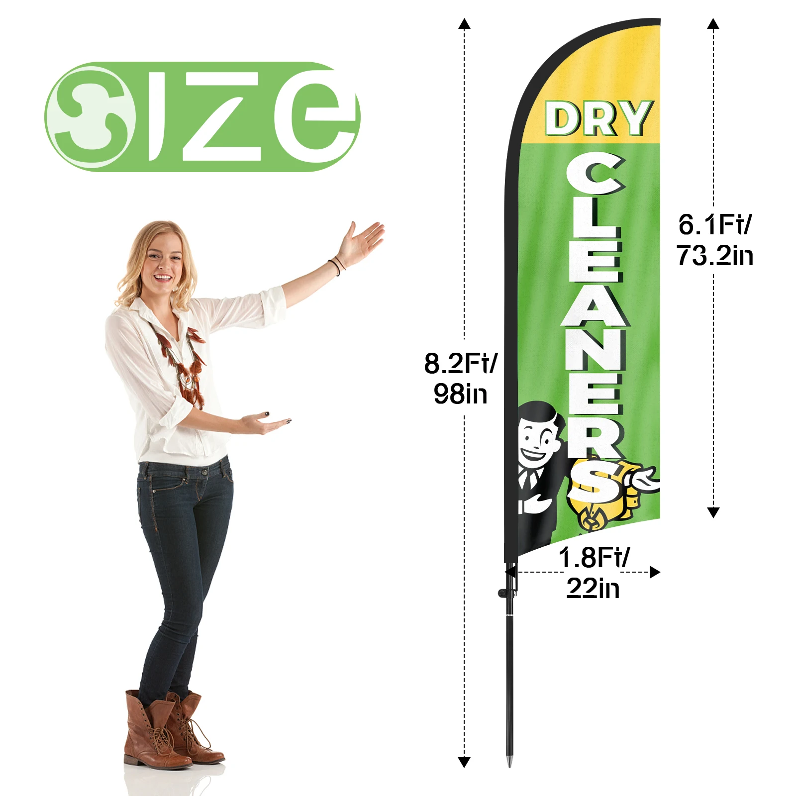 FSFLAG 1PCS 280CM The Cleaners Feather Flag with Flagpole Advertising Outdoor Banner Decoration for Businesse and Storefront