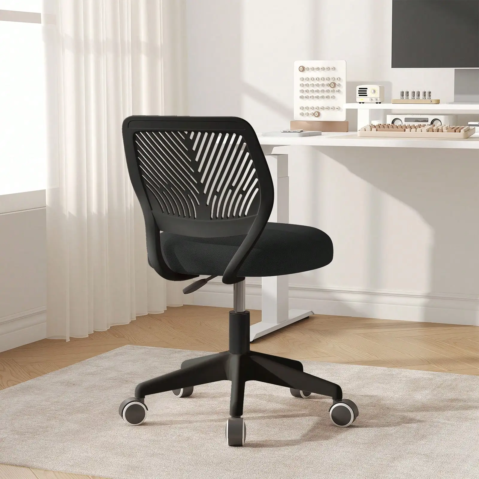Armless Swivel Desk Chair, Height Adjustable Rolling Task Chair With Soft Mesh Cushion, Ergonomic Small Computer Chair For Teens