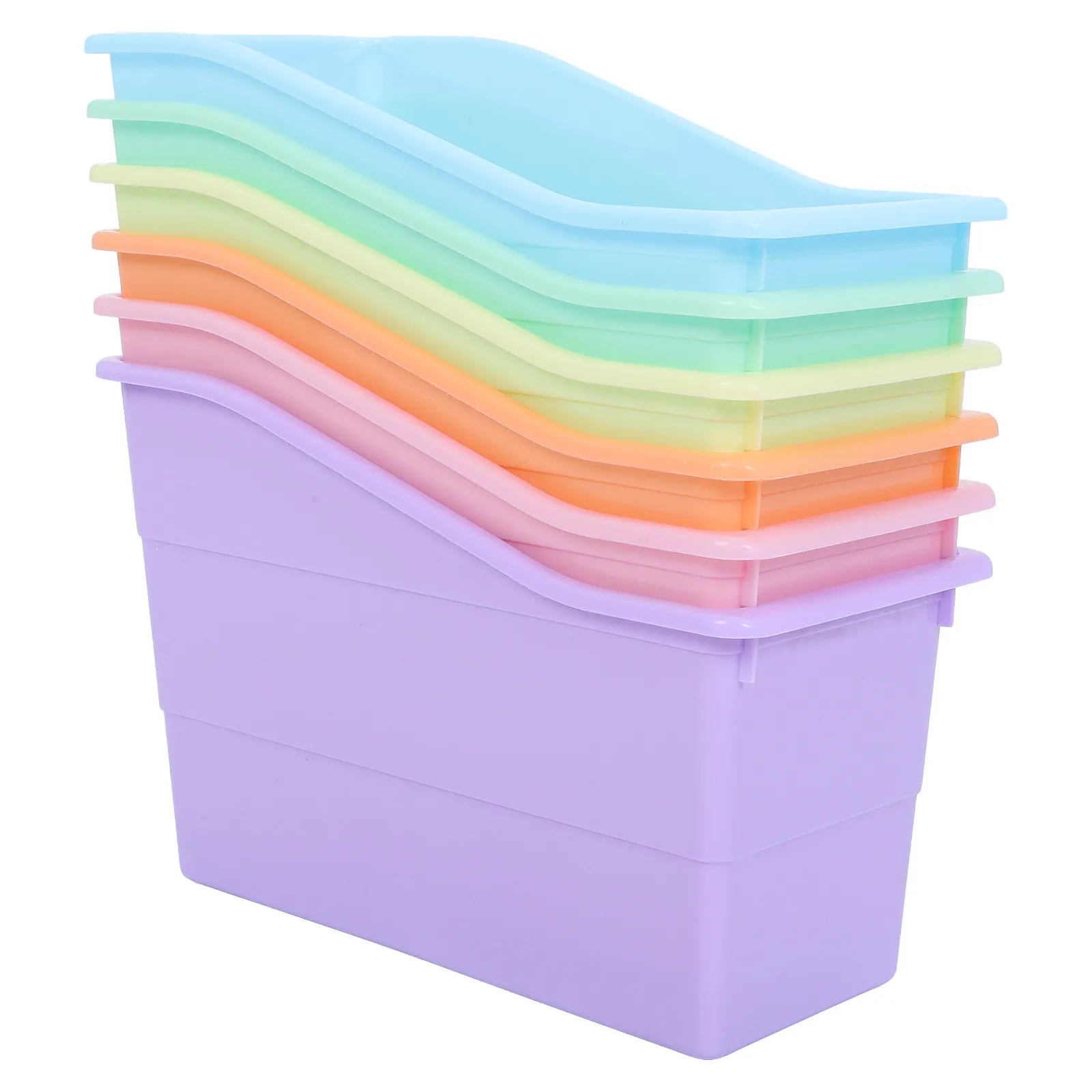 6Pcs Colorful Stackable Classroom Book Bins Plastic Storage Containers for Student Desk Shelf Paper Organizer Shelf Storage Bins